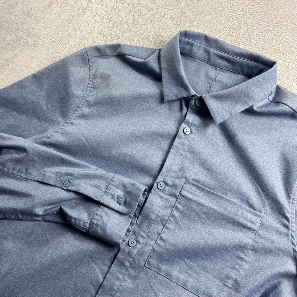 Lululemon Commission Long Sleeve Shirt Blue Heathered Button Down Mens